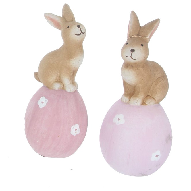 Hase auf Ei - aus Keramik - ca. 8 x 6,5 x 15 cm - 1 Stück