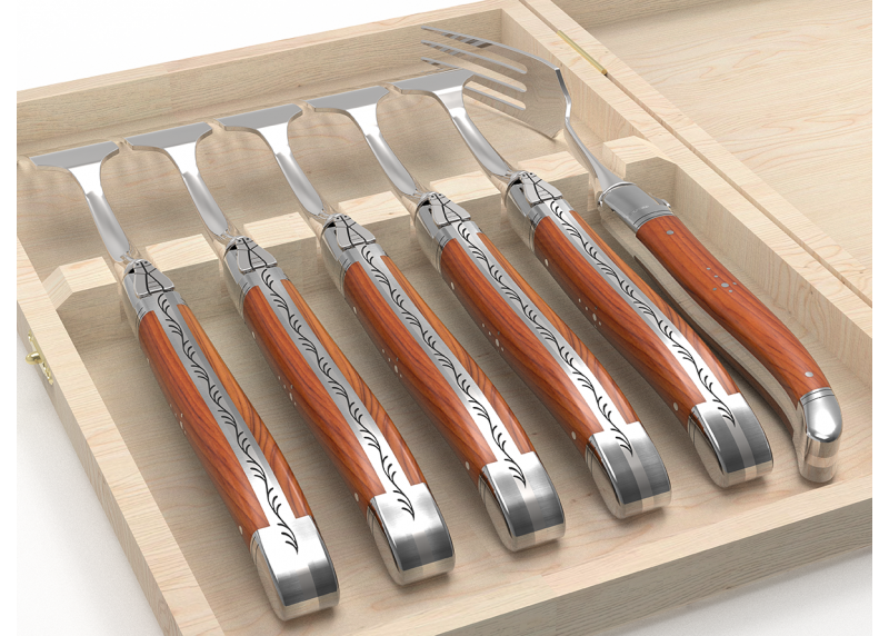 Service de 6 fourchettes Laguiole avec un manche en bois d'If et mitres en acier inoxydable