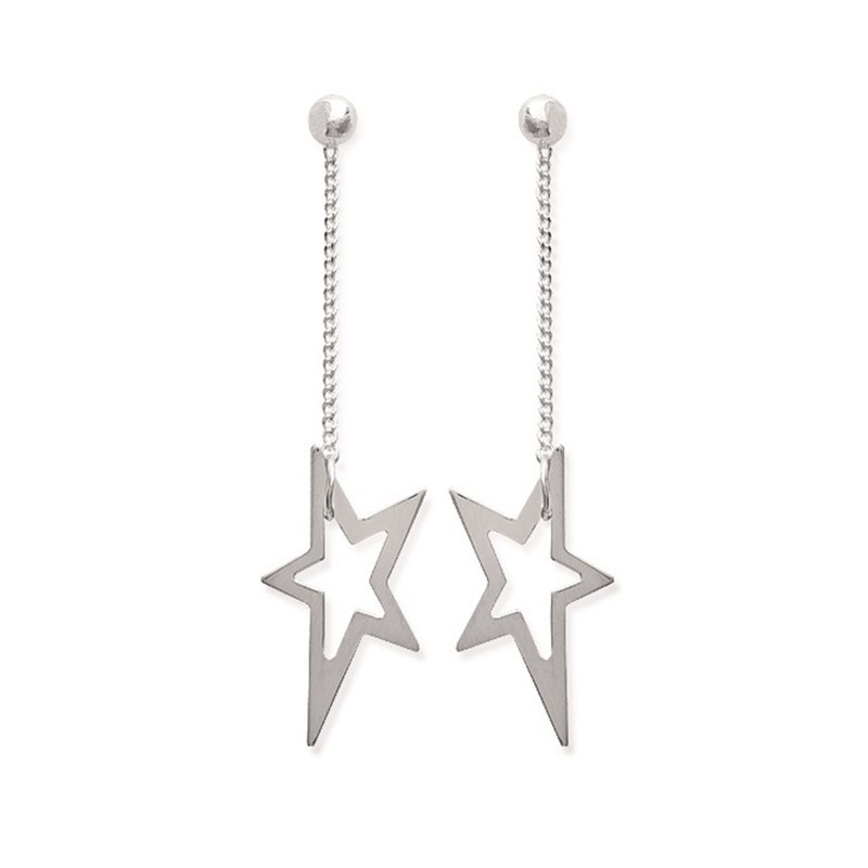Boucles d'oreilles étoile chaînette pendante Argent 925 Rhodié