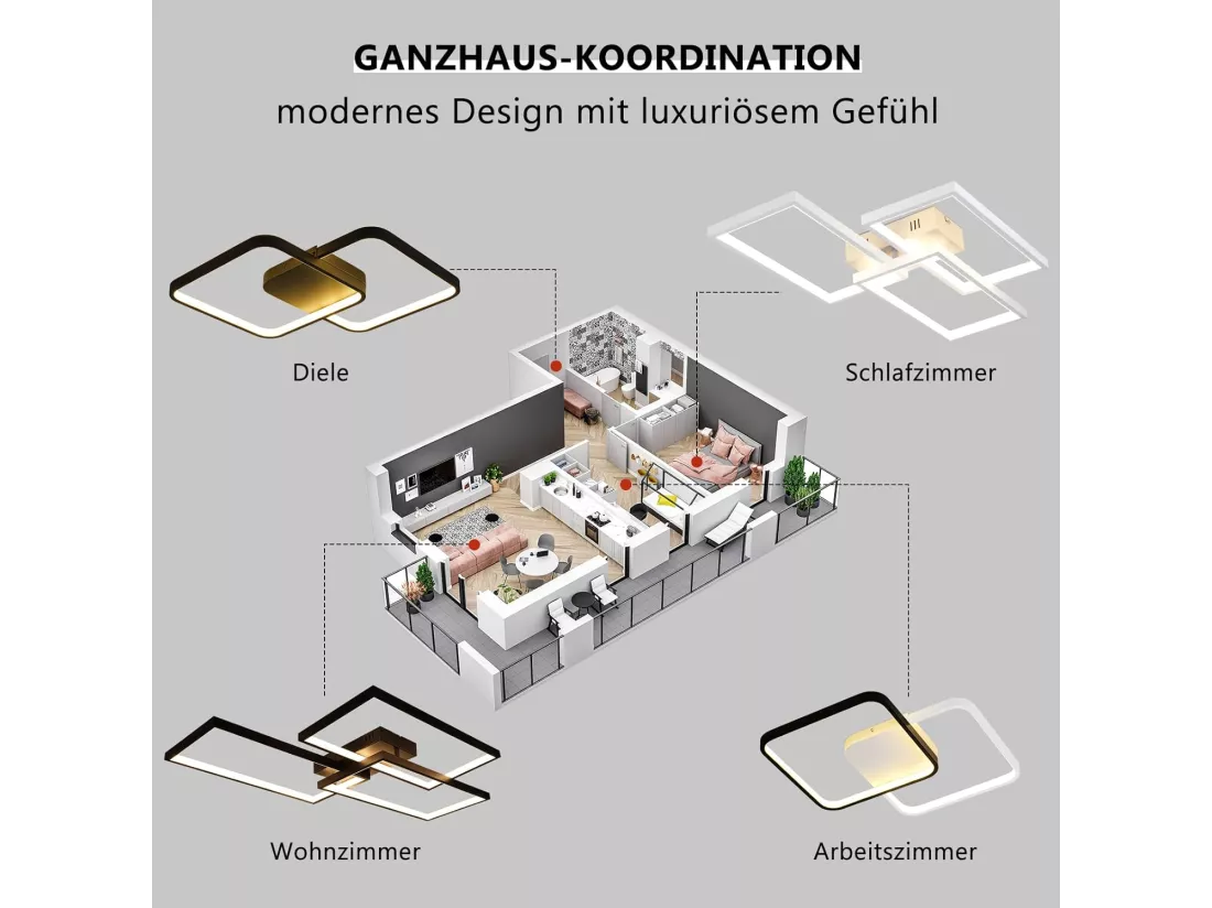 NETTLIFE Plafonnier LED Métal Noir 72W 80CM Salon Lampe de Salon Moderne Dimmable avec Télécommande Design Rectangulaire pour Cuisines