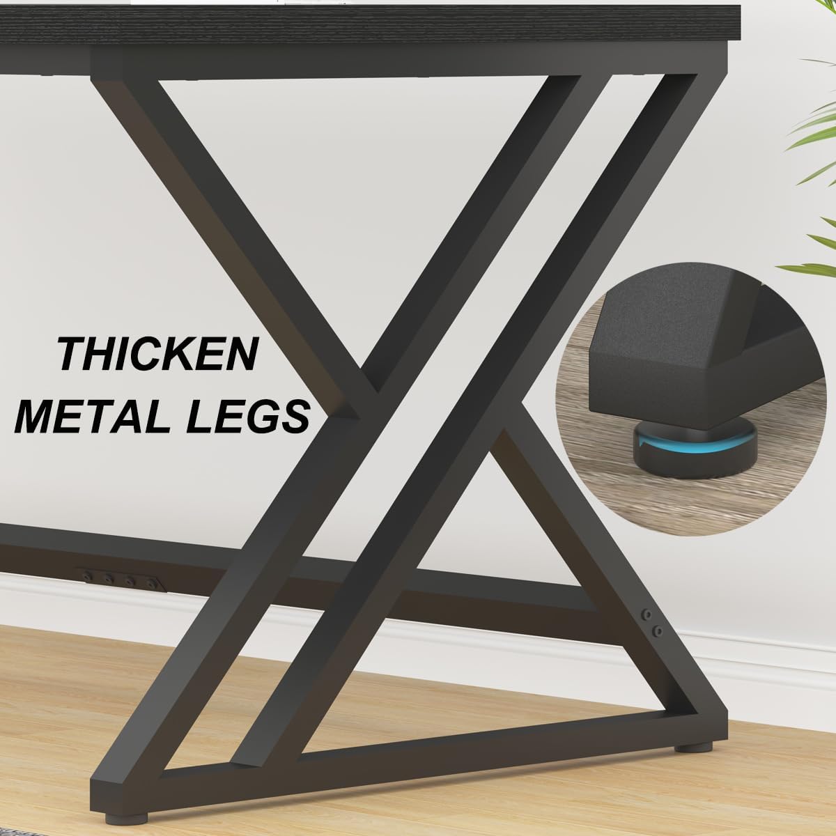 LVB Schreibtisch Langer Computertisch Bürotisch Großer Schreibtisch für Home Office Büro und Arbeitszimmer Gaming PC Tisch aus Holz Metall Büromöbel Modern Design Schwarz 180 x 80 cm