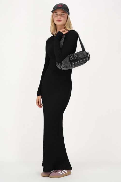 Zwarte maxi jurk met structuur & split