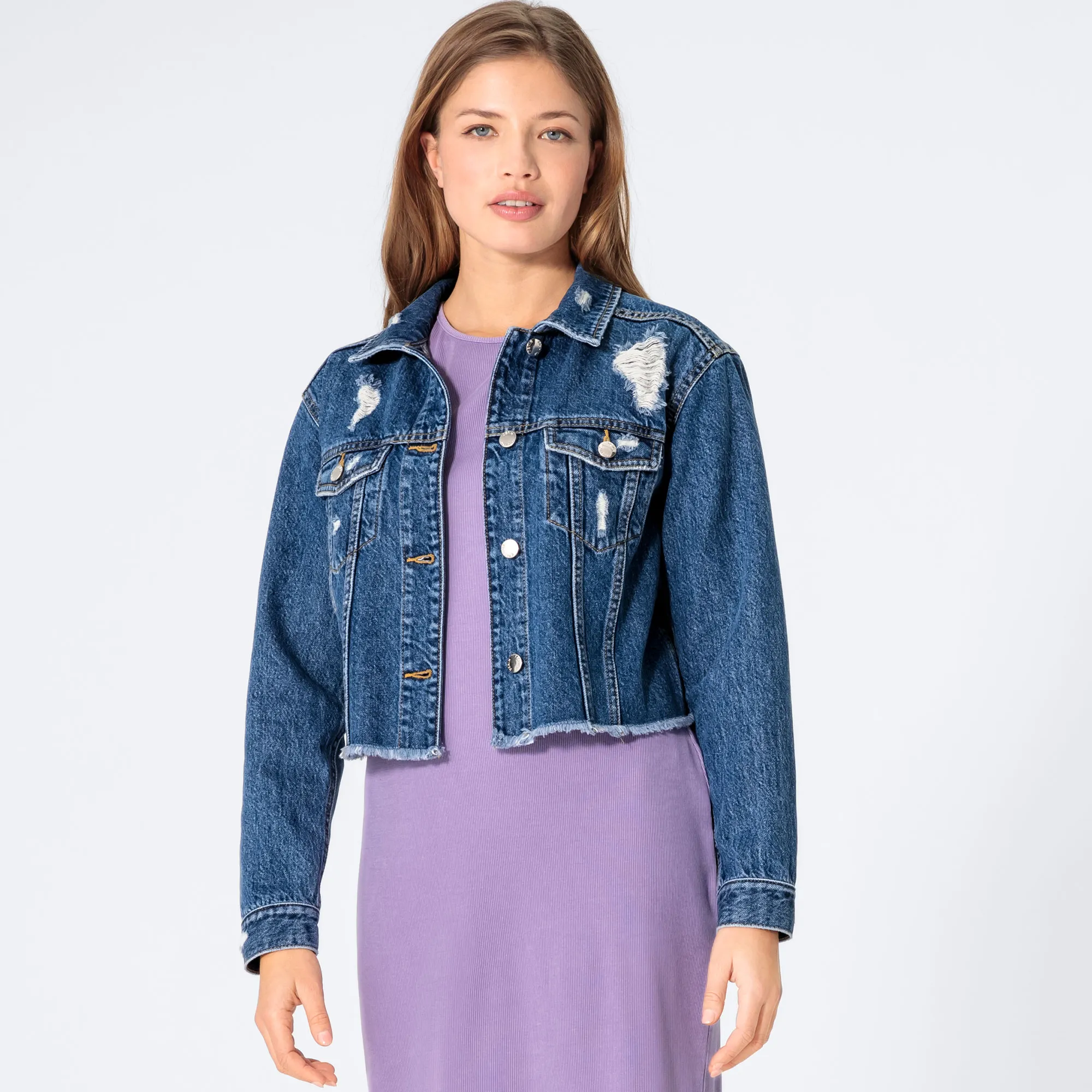 Damen-Jeansjacke mit Destroy-Effekten