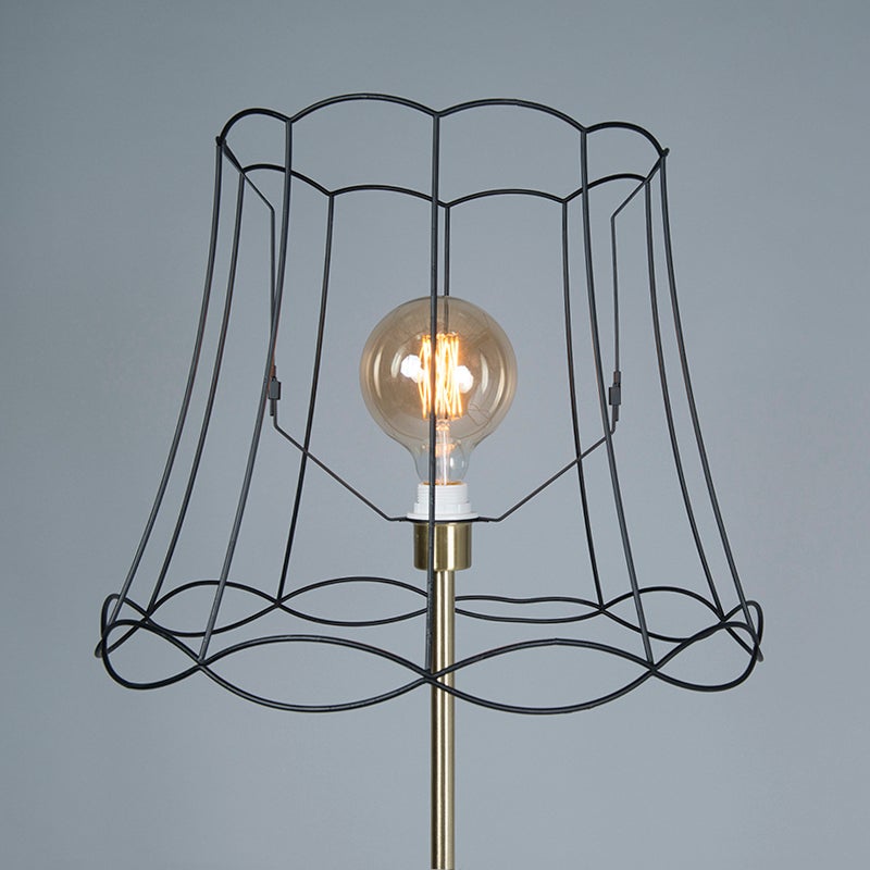 QAZQA - Retro Retro Vloerlamp | Staande lamp | Lamp | Licht messing met Granny Shade Zwart 45 cm - Kaso | Woonkamer | Slaapkamer - Rond staal - LED-compatibel E27