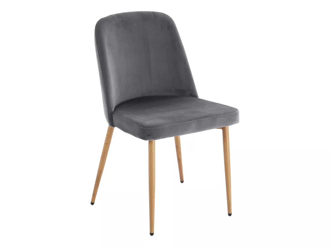 Lot de 6 chaises en velours et métal effet bois - Gris - MINAGRI