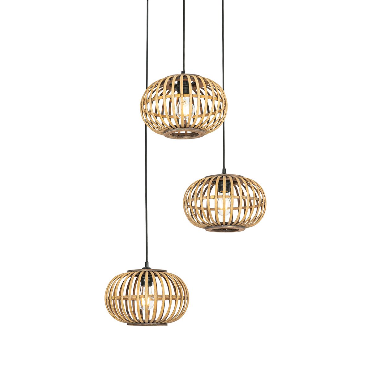 Oosterse hanglamp bamboe 3-lichts rond - Amira
