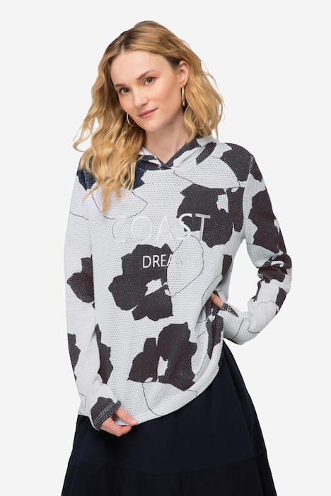 Hoodie, Blätter Print, Netz-Kapuze, Langarm