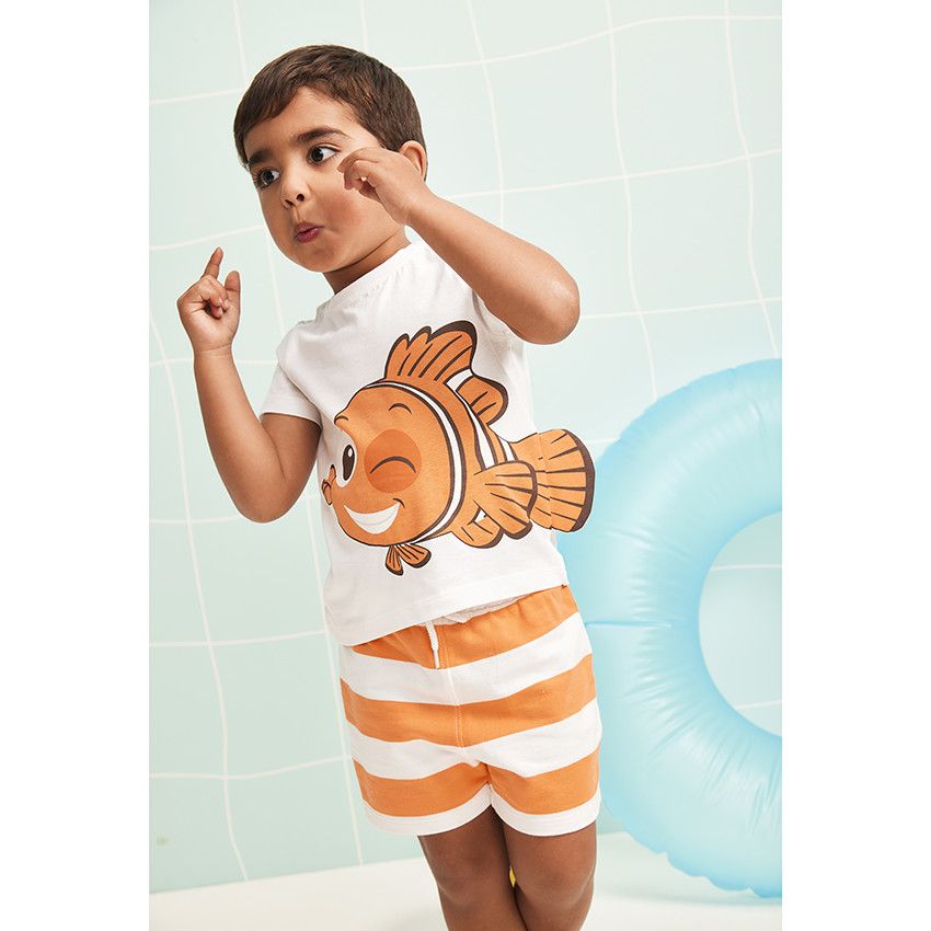 Ensemble 2 pièces en jersey t-shirt + short Nemo pour bébé garçon - Blanc