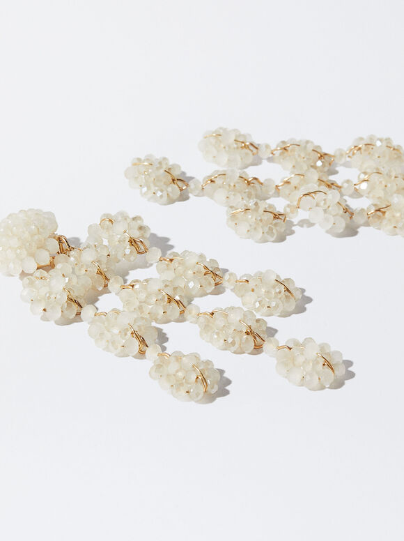 Brincos de pressão com miçangas - Bege