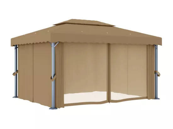 Tonnelle avec rideau 4x3 m Taupe Aluminium