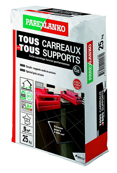 Colle tous carreaux tous supports Parexlanko Gris 25kg