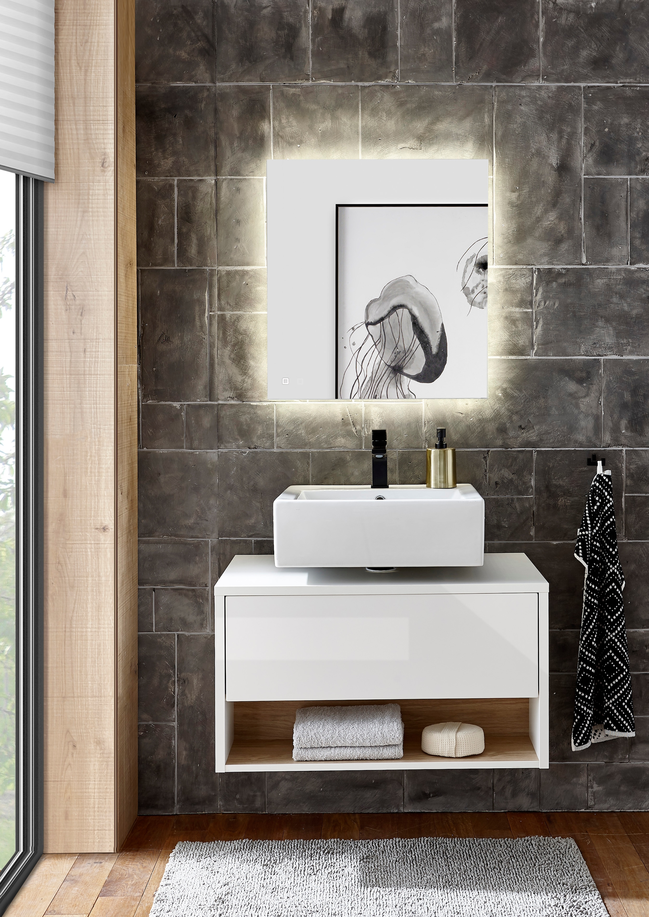 PLACES OF STYLE Badmöbel-Set »Studio Line, Bad im modernen Design, 2-teiliges Badezimmer« 2 Stk. tlg.