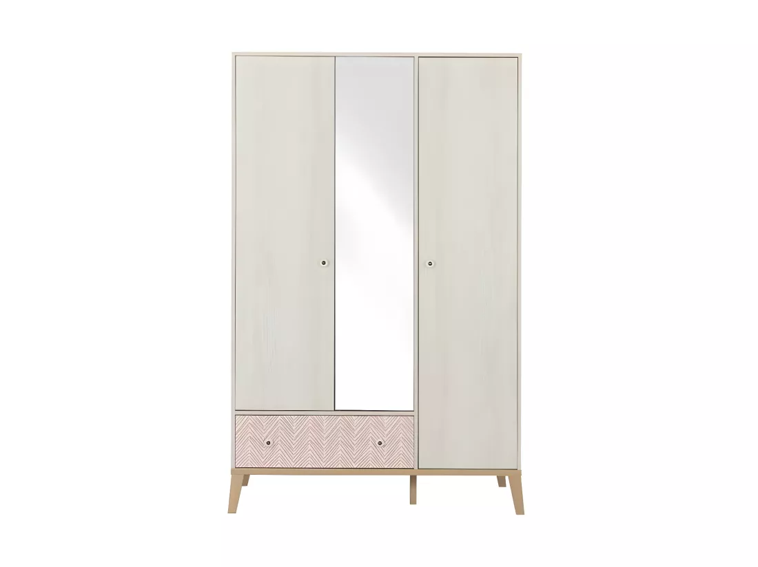 Armoire 3 portes 1 tiroir Bois blanchi - SOLVEIG