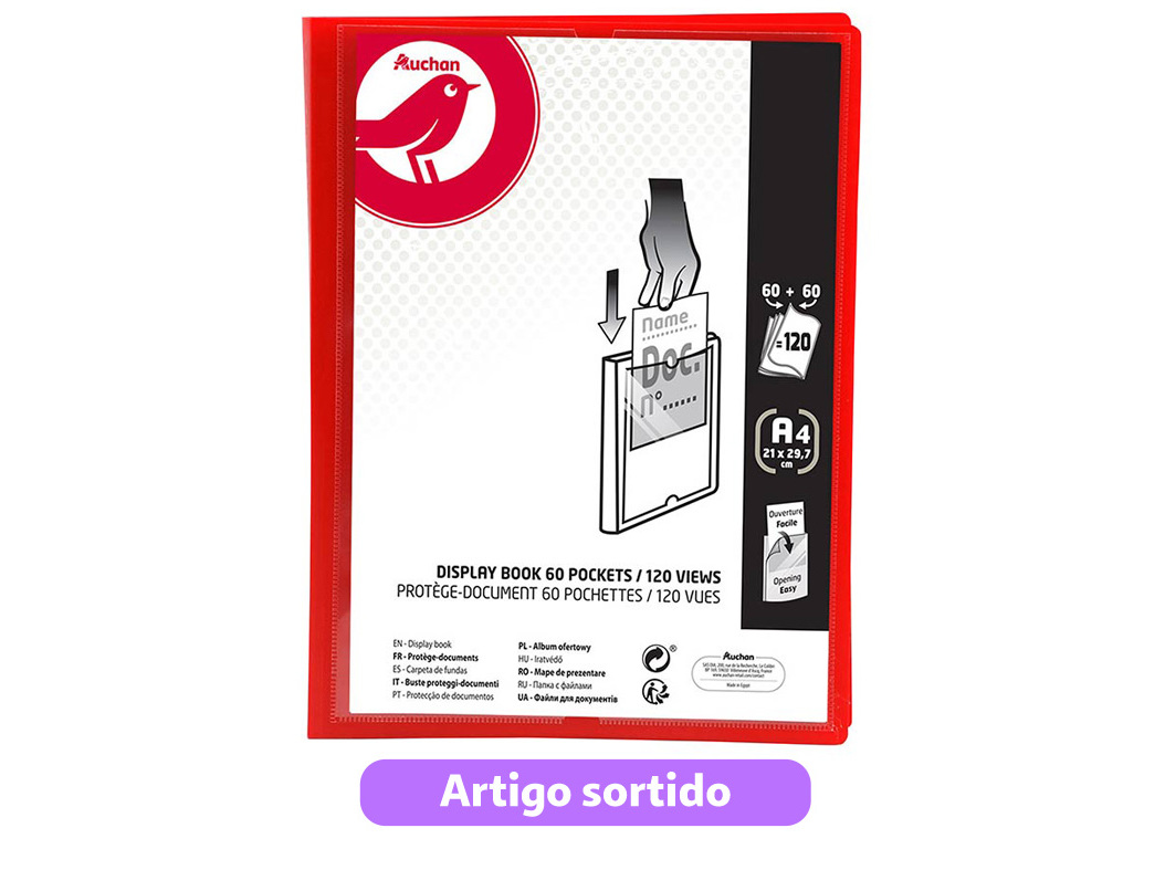 PORTFÓLIO AUCHAN A4 60 60 BOLSAS CORES SORTIDAS