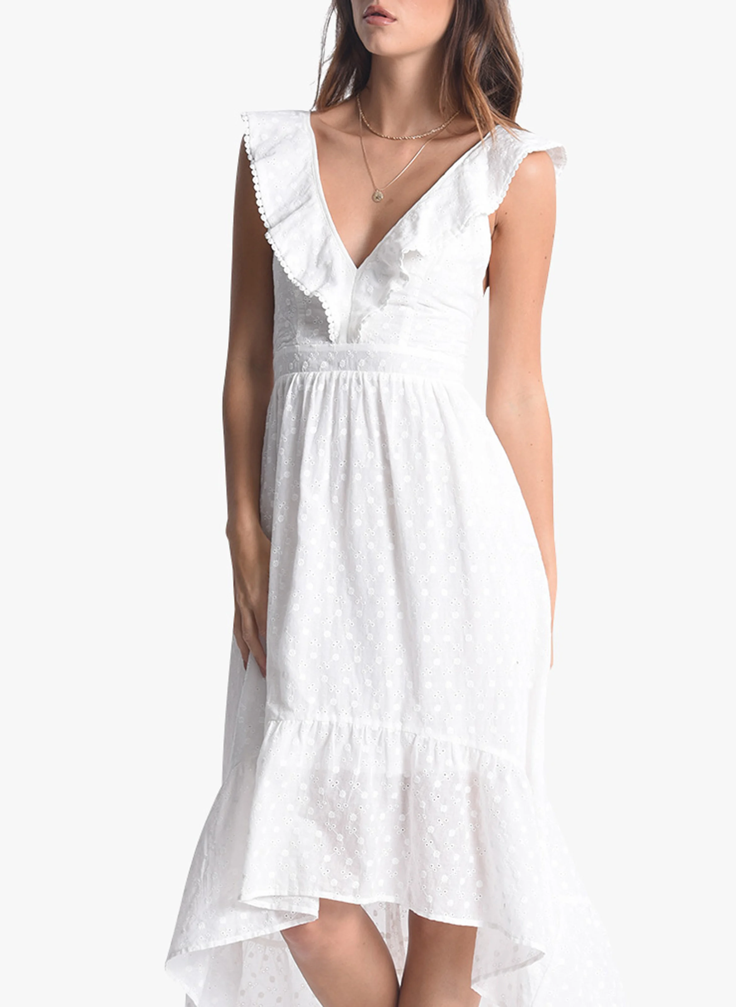 Robe longue en coton avec broderie anglaise | Blanc