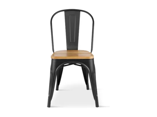 KOSMI - Lot de 2 chaises en métal noir mat et assise en bois clair - Style Industriel