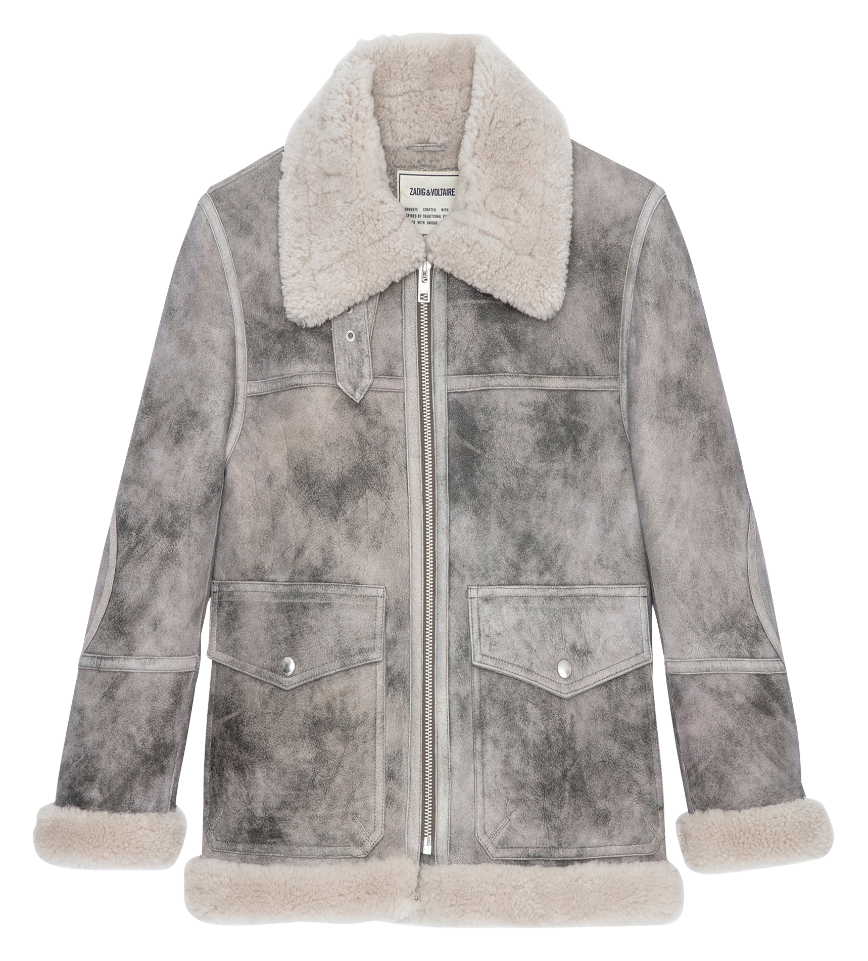 Veste en cuir fourrée | Gris