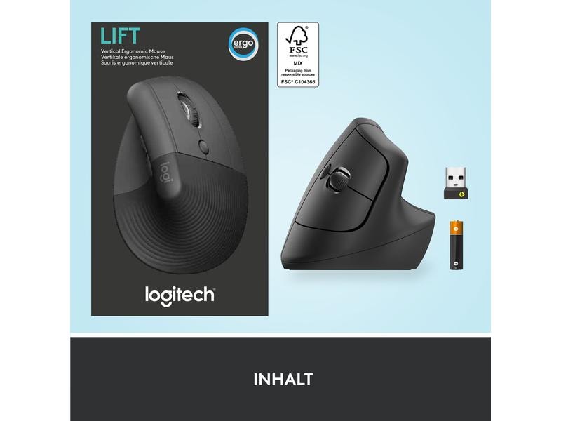Logitech Ergonomische Maus Lift Graphite Komfortable ergonomische Maus mit vertikalem Design für kleine bis mittelgrosse Hände
