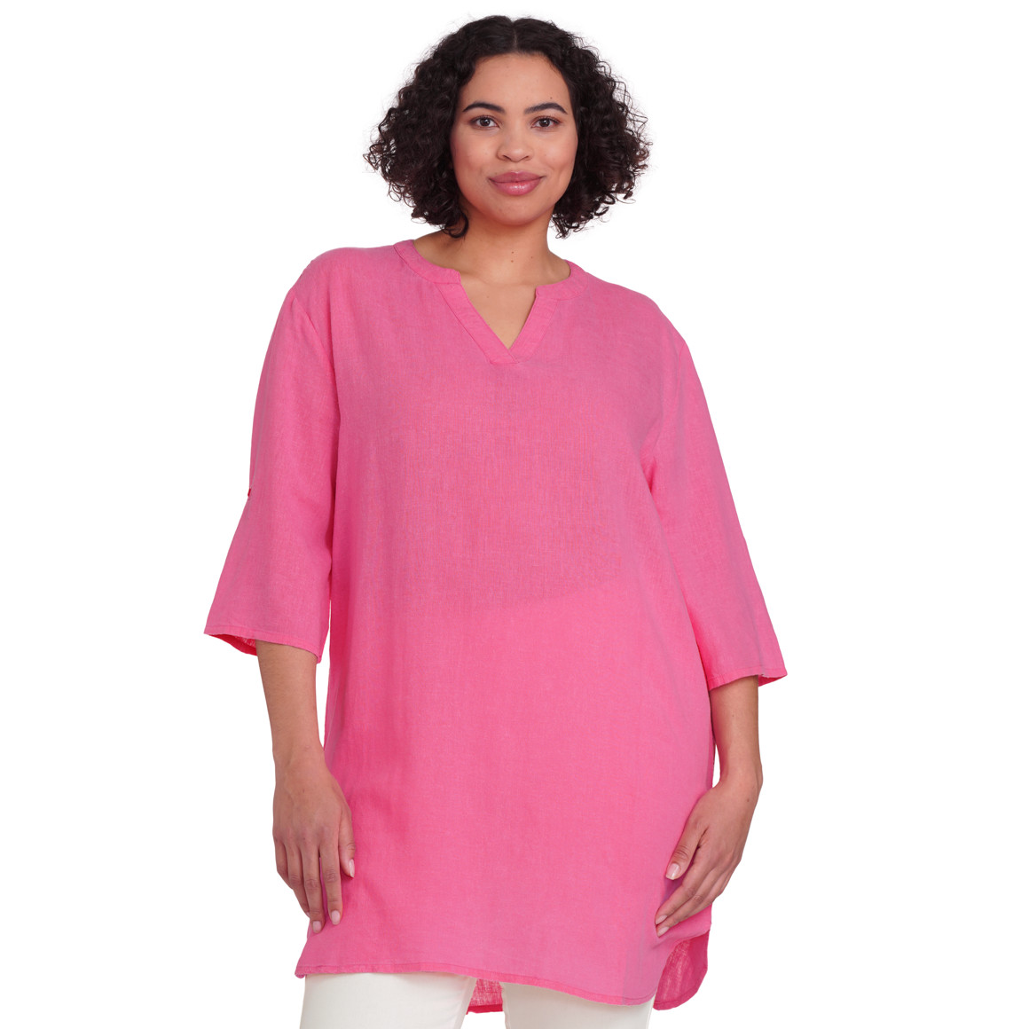 Damen Longbluse mit Leinen-Anteil pink