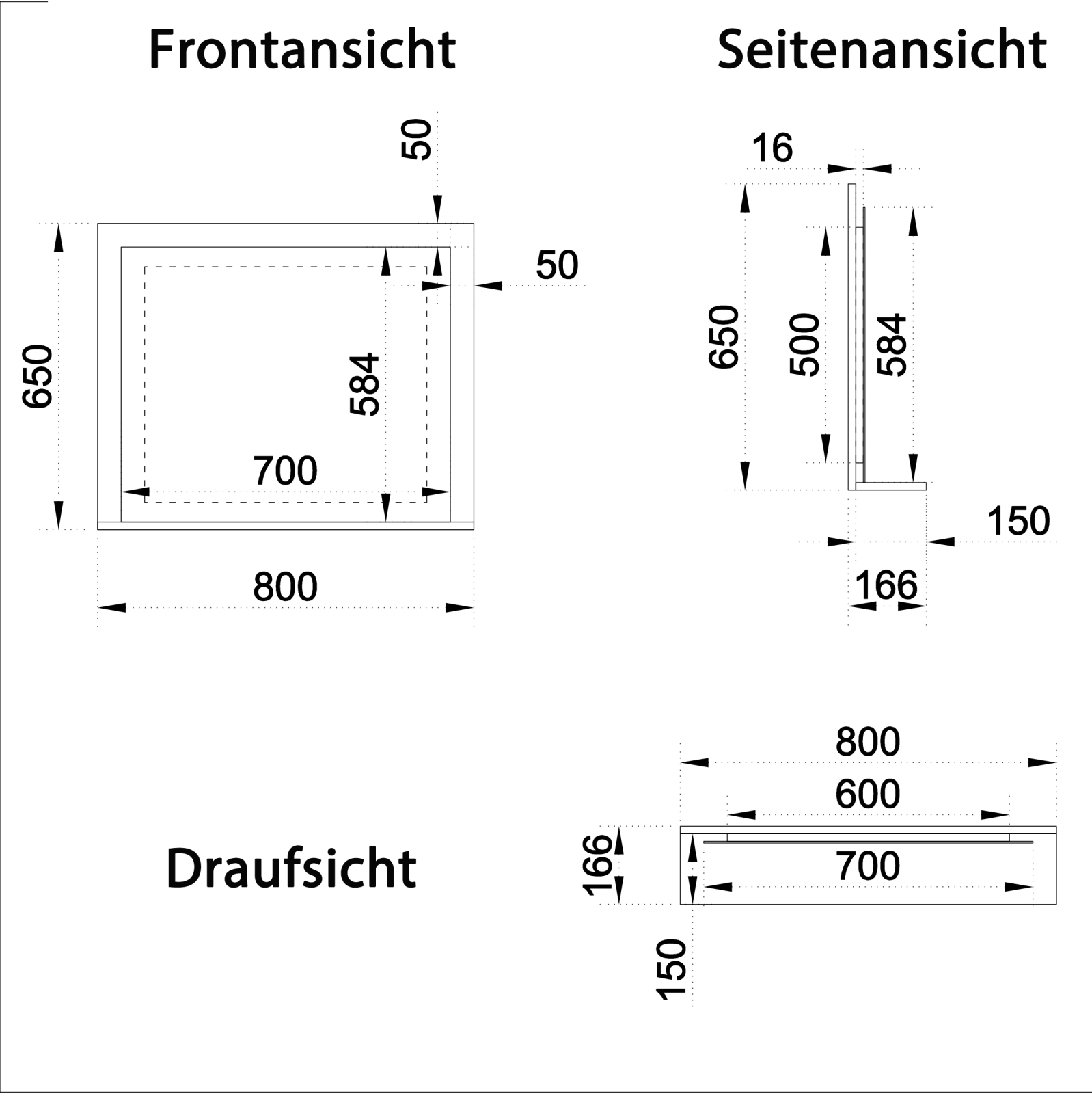 Spiegel LENDAS - schwarz-Eiche - 80 cm