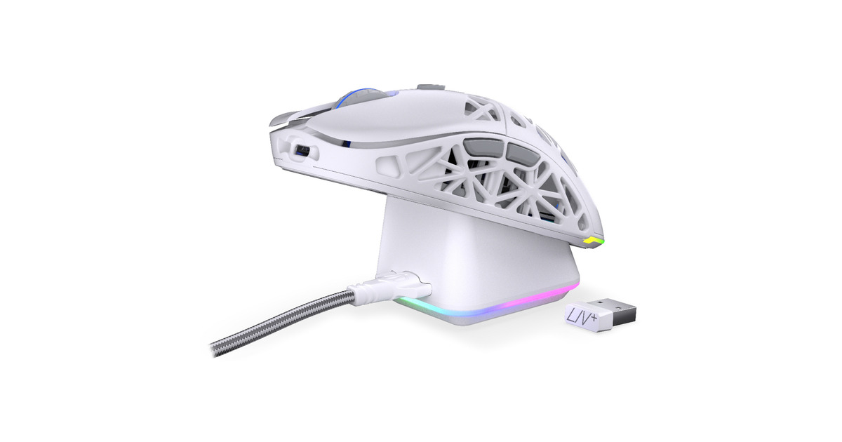 ENDORFYLIV Plus Wireless Onyx White gaming muis  (Wit, 26.000 DPI, ARGB, USB-C / 2.4 GHz / Bluetooth)