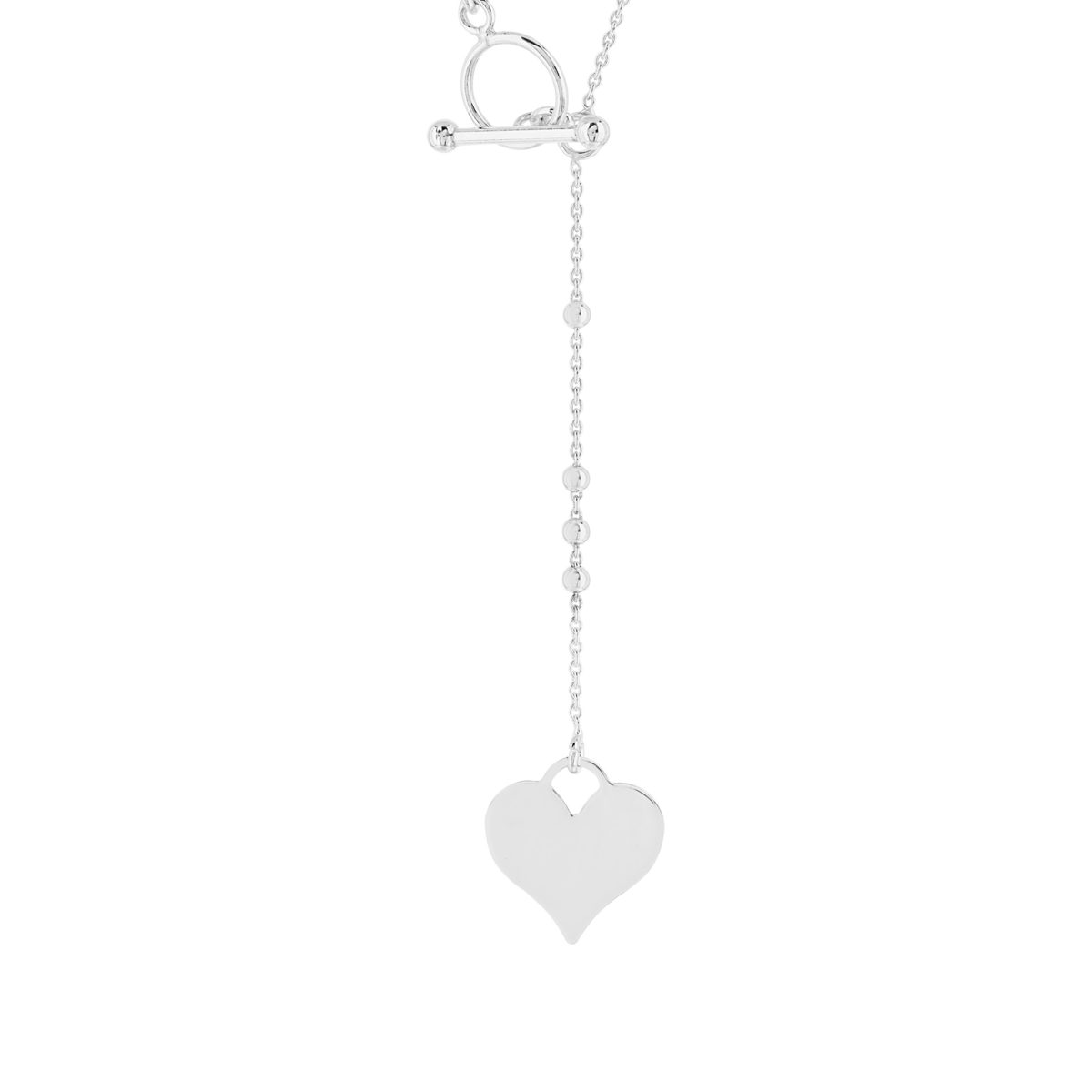 Collier argent 925 motif fermoir T/bar et pampille coeur 52 cm