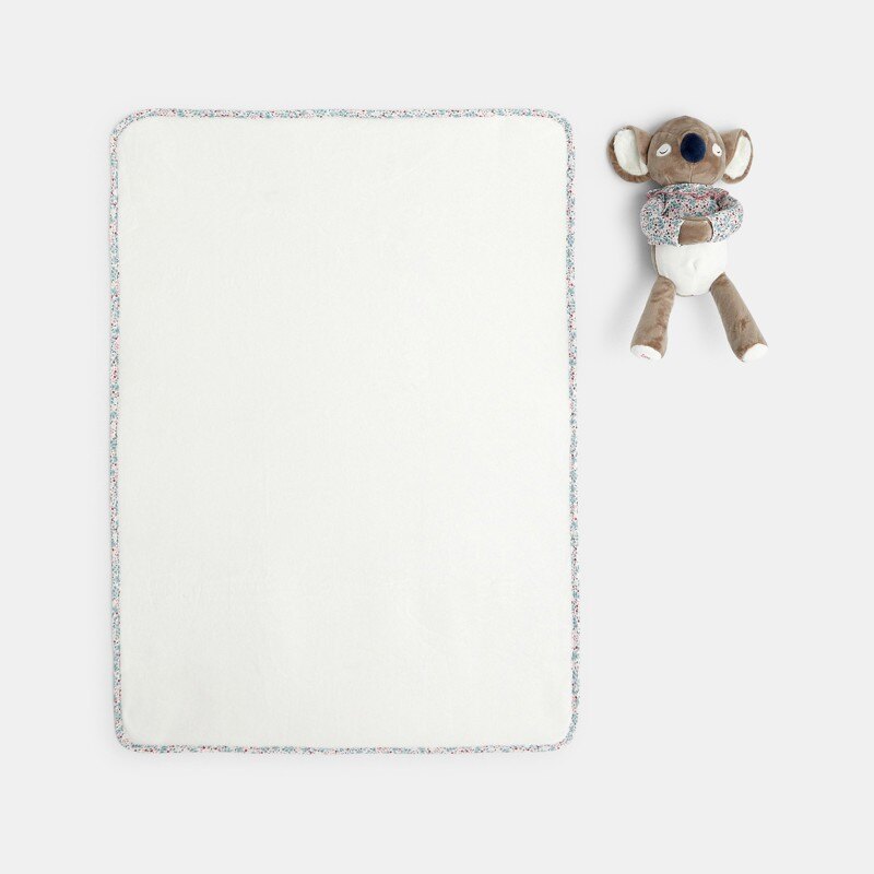 Doudou koala et plaid polaire blanc bébé naissance Blanc