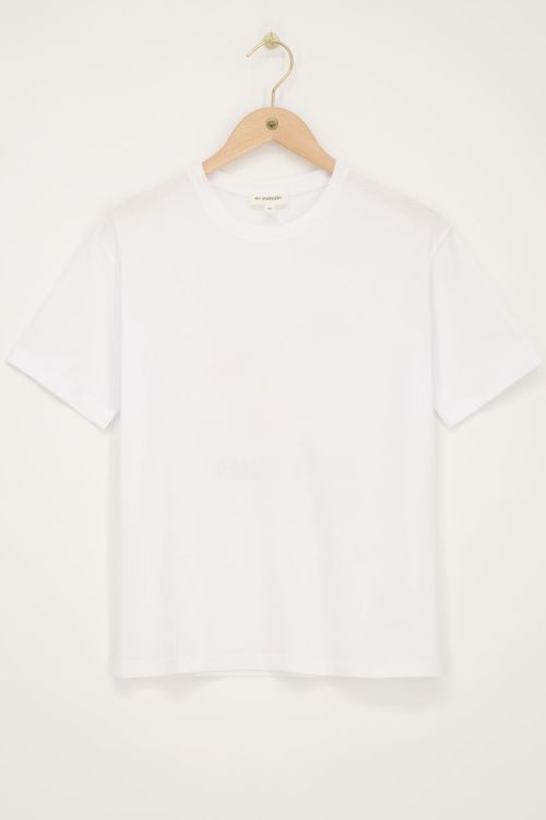 Wit T-shirt met paarse strik