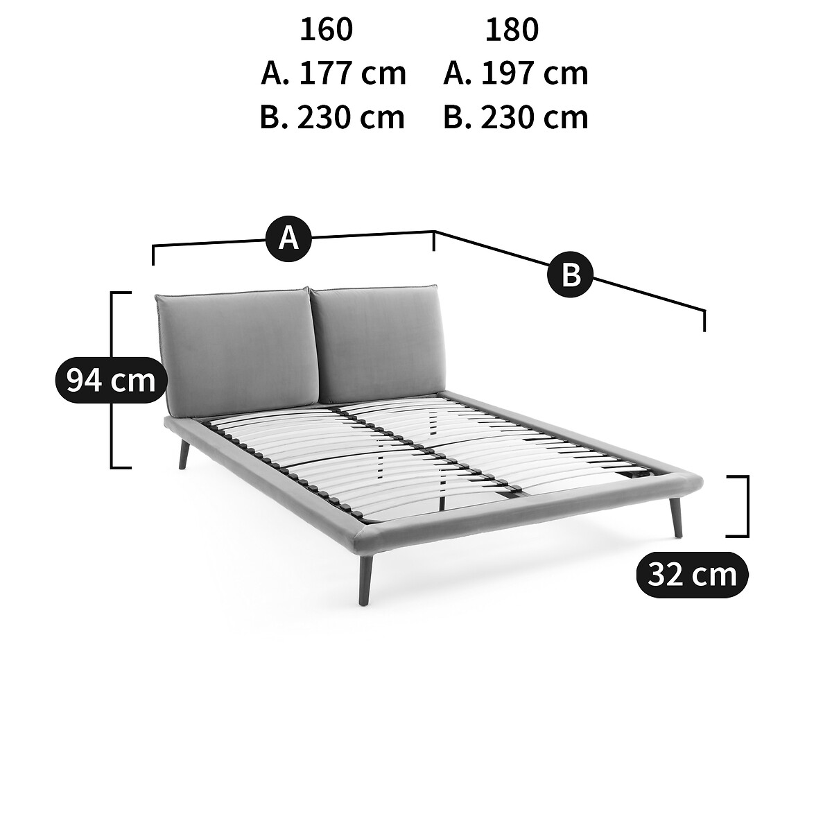 AM.PM<br>Cama de casal em veludo, Aurore, design de E. Gallina