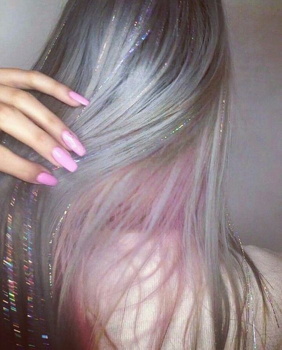 (90cm) Lametta Haar Strähnen Glitzer Haarverlängerung Hair Tinsel - Gold