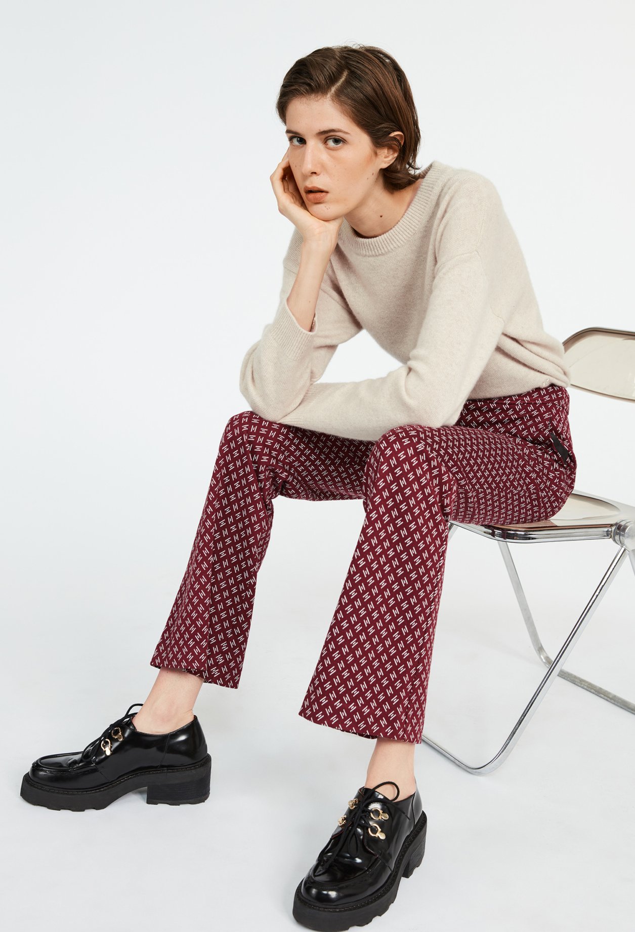Pantalon bicolore taille haute imprime