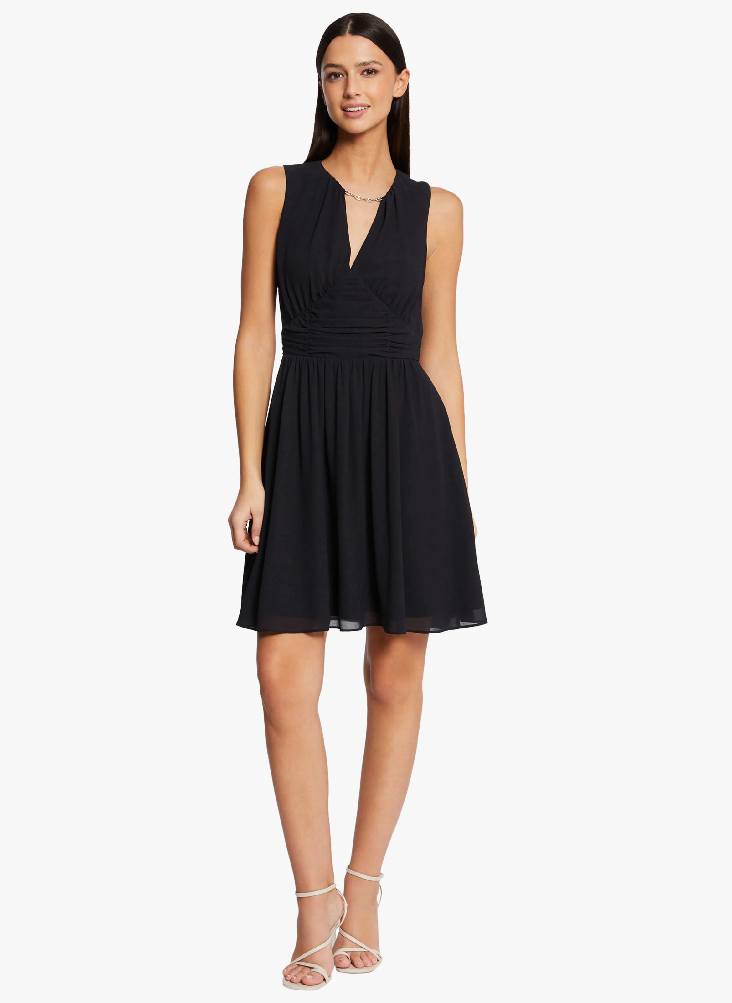 RITCH - Robe patineuse col V à fronces | Bleu