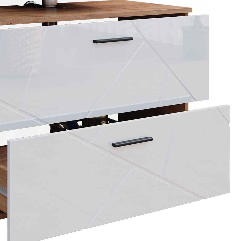 Vicco Badmöbelset Irma Eiche Weiß Hochglanz modern 80 cm 30 cm Badezimmerschrank Badschrank Badezimmermöbel Waschtischunterschrank Spiegelschrank Midischrank Hängeschrank Schranktür Schrankschublade