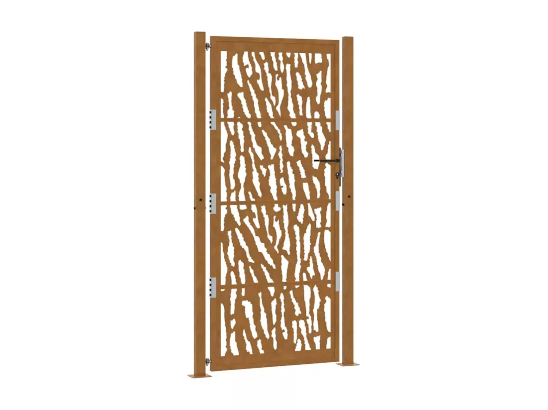 Porte de jardin acier résistant aux intempéries design tracés