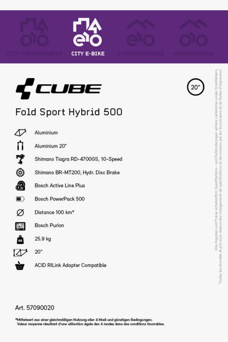 CUBE Fold Sport Hybrid 500 20 E-Bike 2023