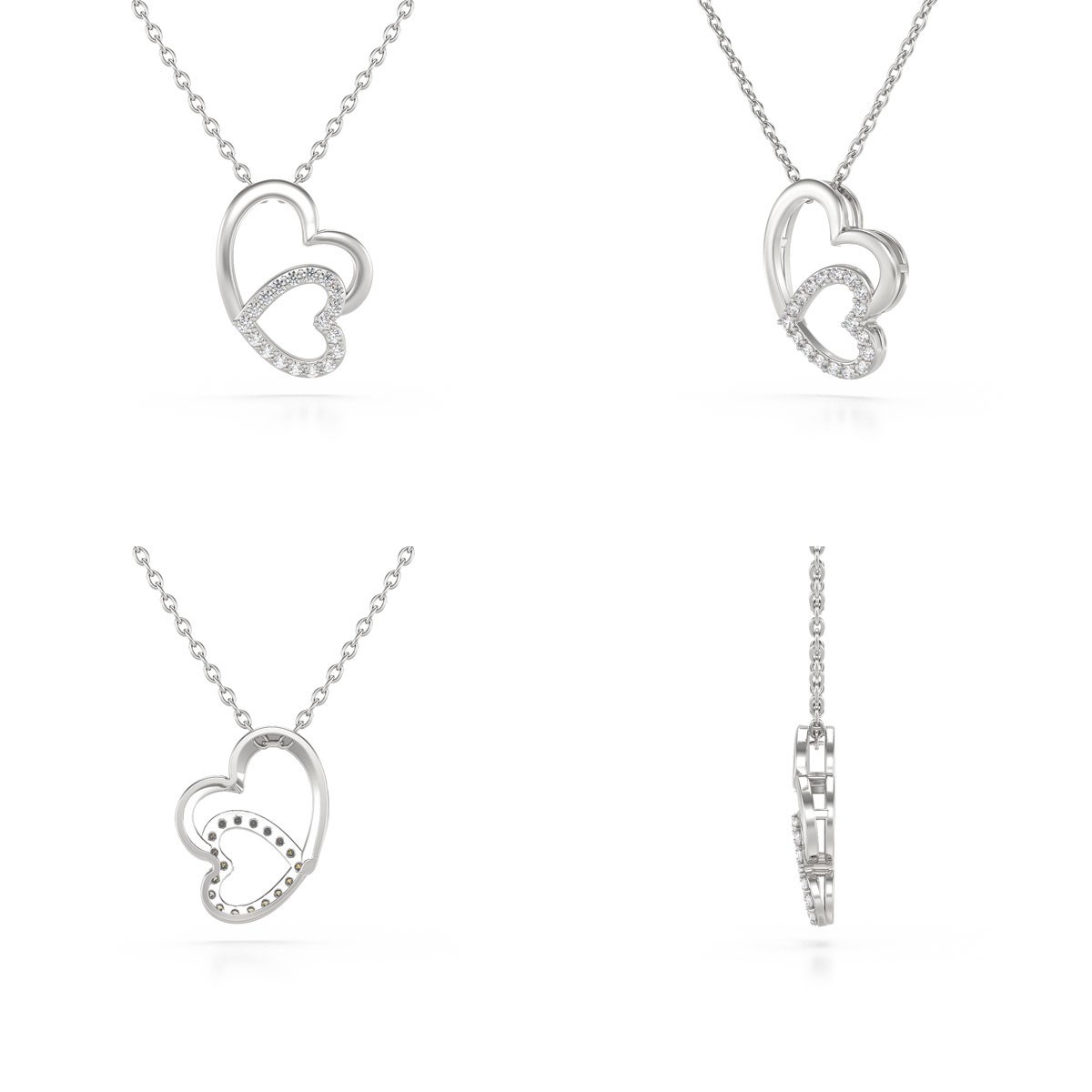 Collier Pendentif ADEN Double Coeur Diamant Chaine Argent 925 incluse 1.09grs