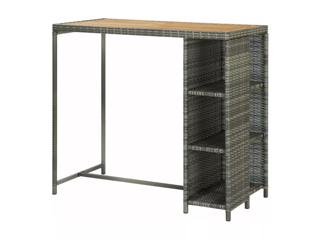 Table de bar avec rangement Gris 120x60x110 cm Résine tressée