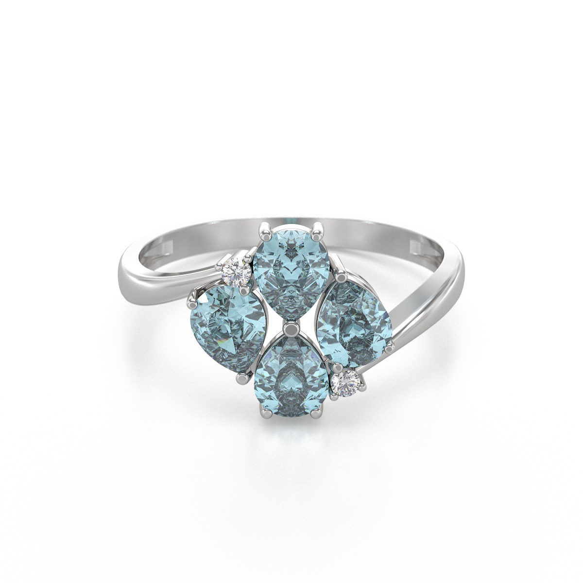 Bague Aigue-Marine et diamants sur Argent 925 1.87grs