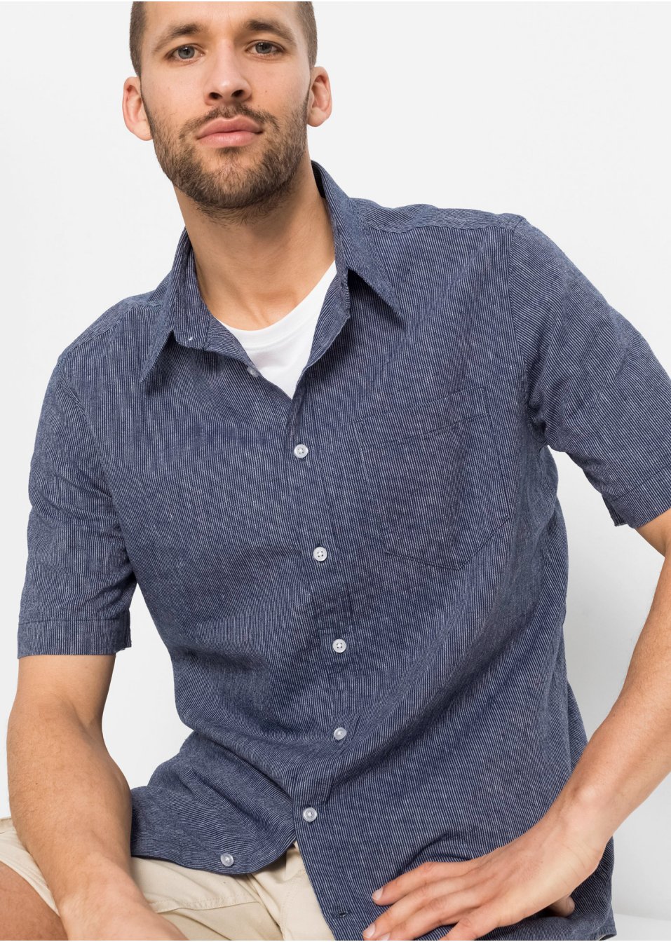Chemise manches courtes en mélange lin