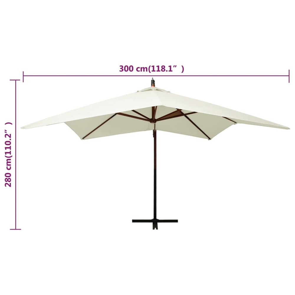 Parasol suspendu avec mât en bois 300 cm blanc sable