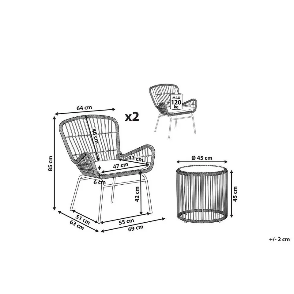 LABICO - Bistroset voor 2 - Natuurlijk - PE rotan