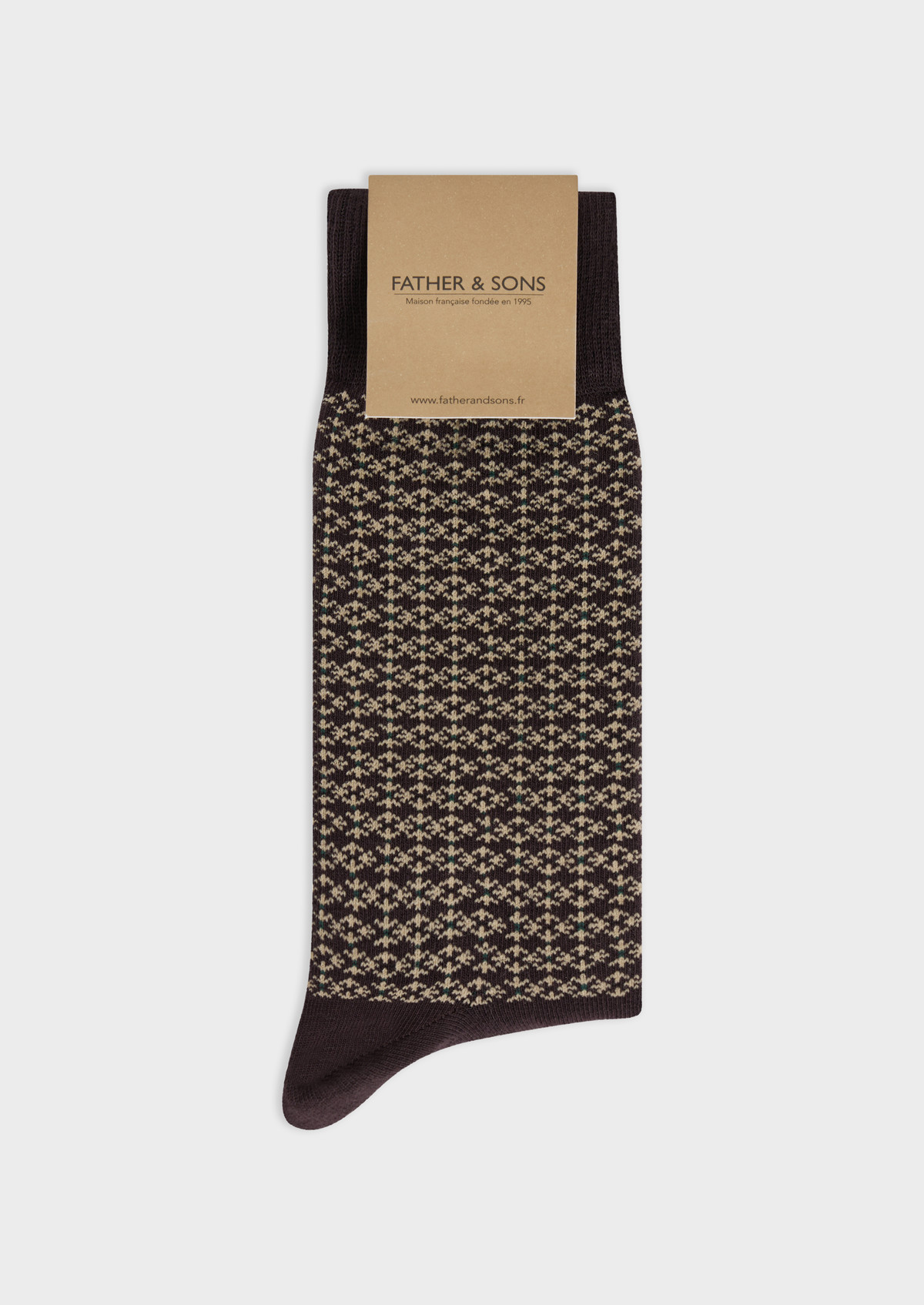 Chaussettes en coton bio mélangé chocolat à motif fantaisie sable et vert sapin