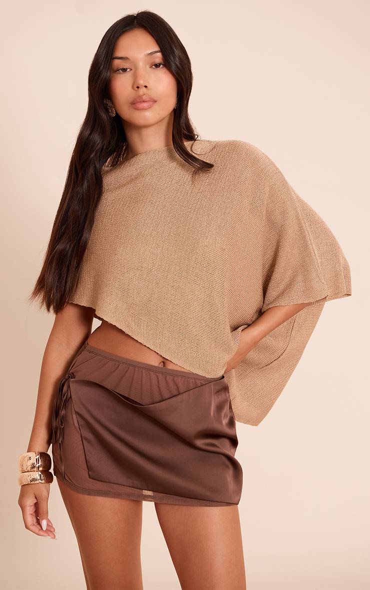 Beige Haut Style Poncho En Maille Fine