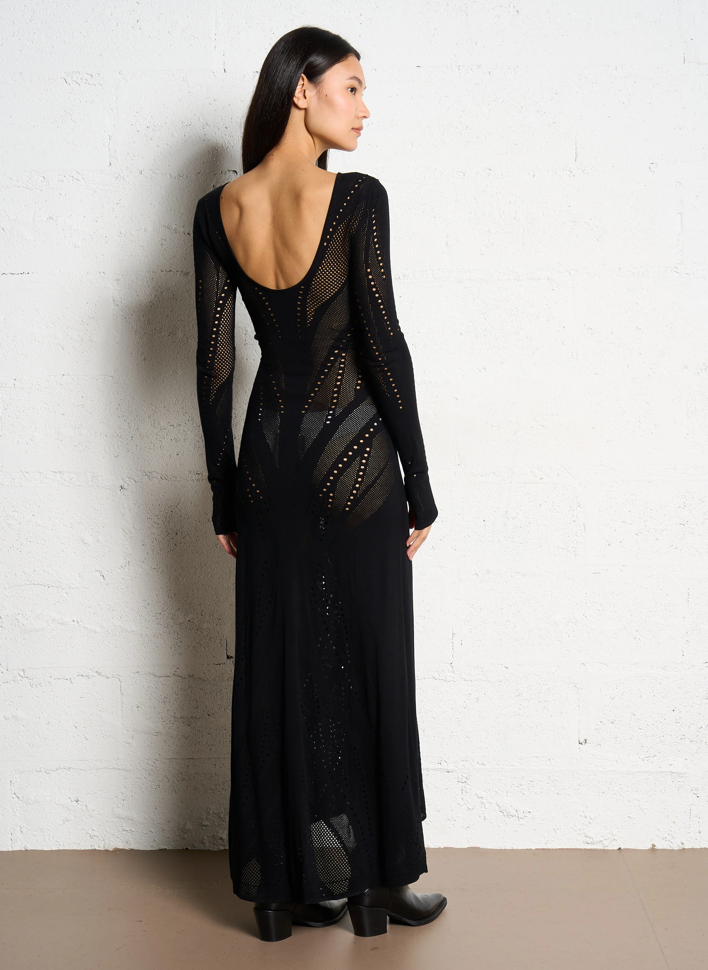 BOMMA - Robe longue moulante dentelle| Noir