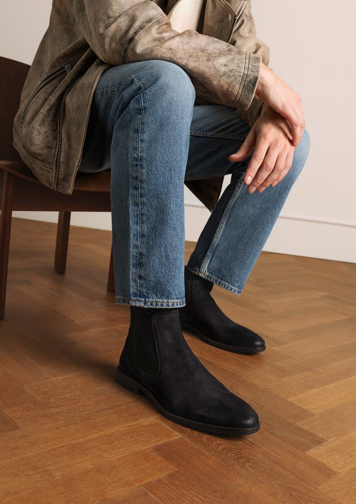 Blauwe suède chelsea boots