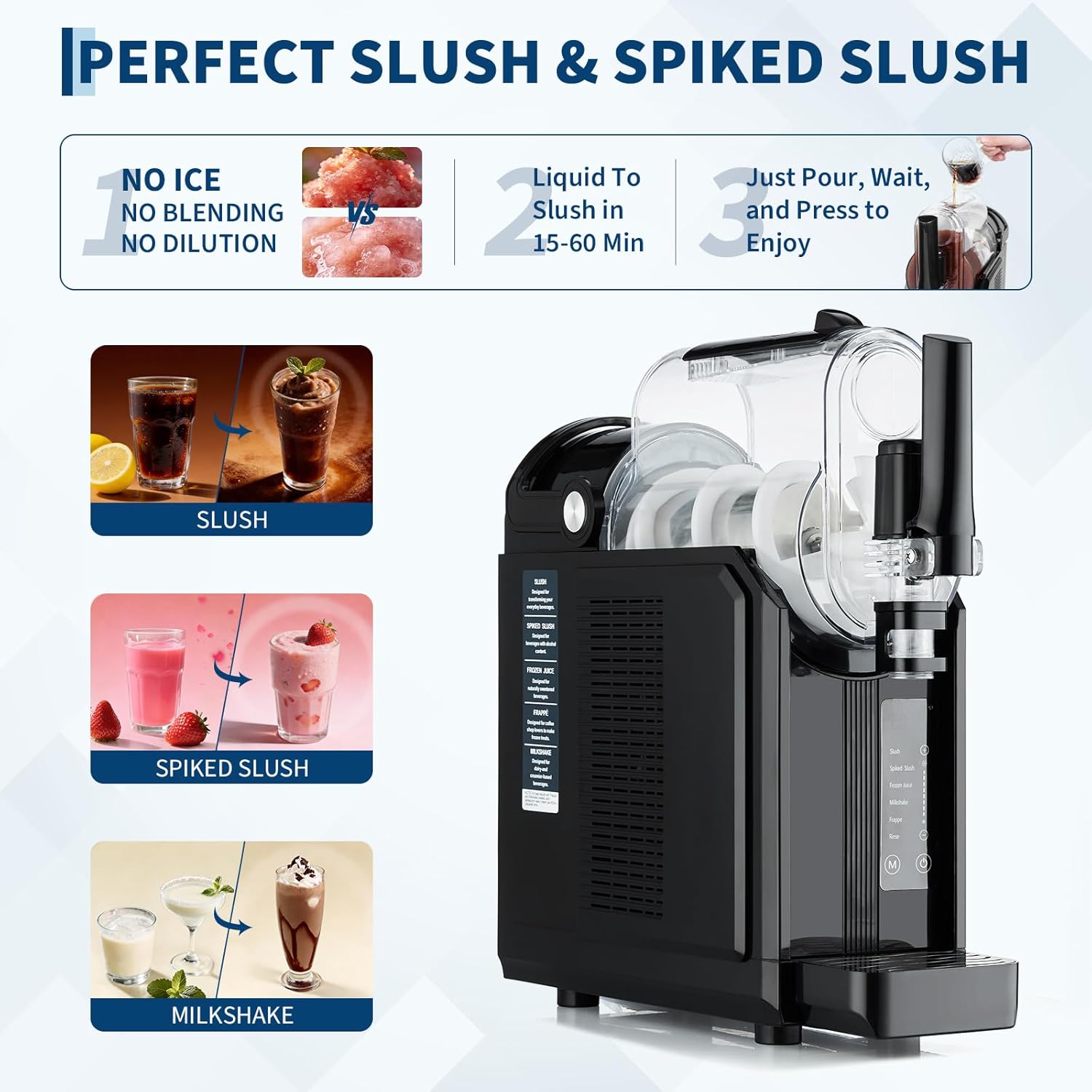 Slush Maschine für Zuhause 3,0L, 5-in-1 Eismaschine für Slushies, Cocktails, Milchshakes, Frappé & Frozen Drinks | 15-40 Min. Herstellzeit | Manuelle Temperaturkontrolle | Auto-Clean
