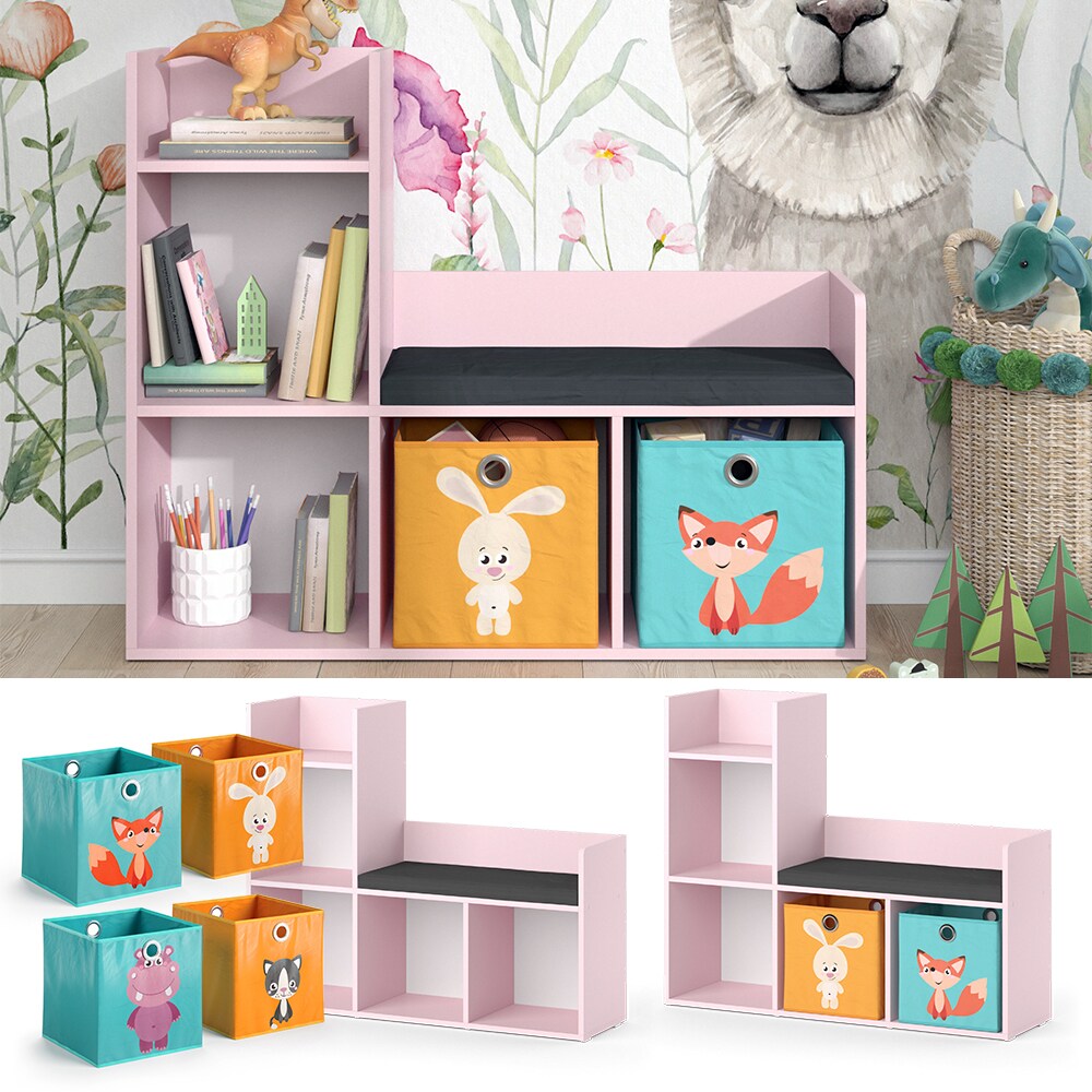 Vicco Regal mit Sitzbank Luigi 107 x 88 cm, Rosa, Kinderzimmer, mit 2 Faltboxen