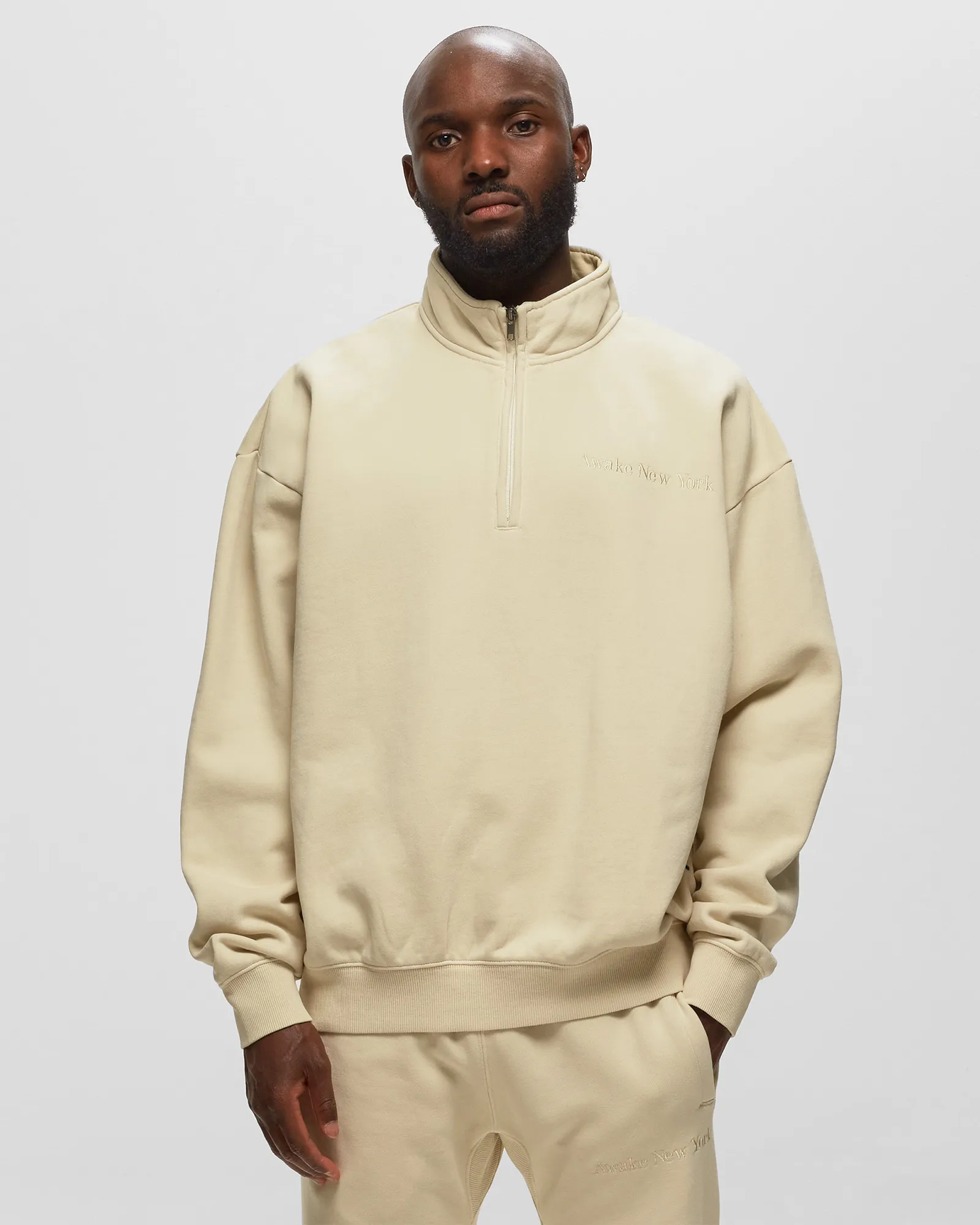 Awake EMBROIDERED LOGO QUARTER ZIP SWEATSHIRT