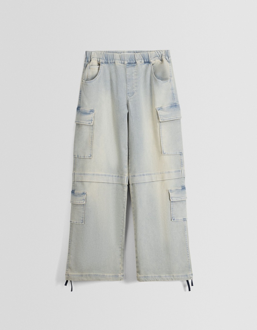 calças cargo de malha jeans