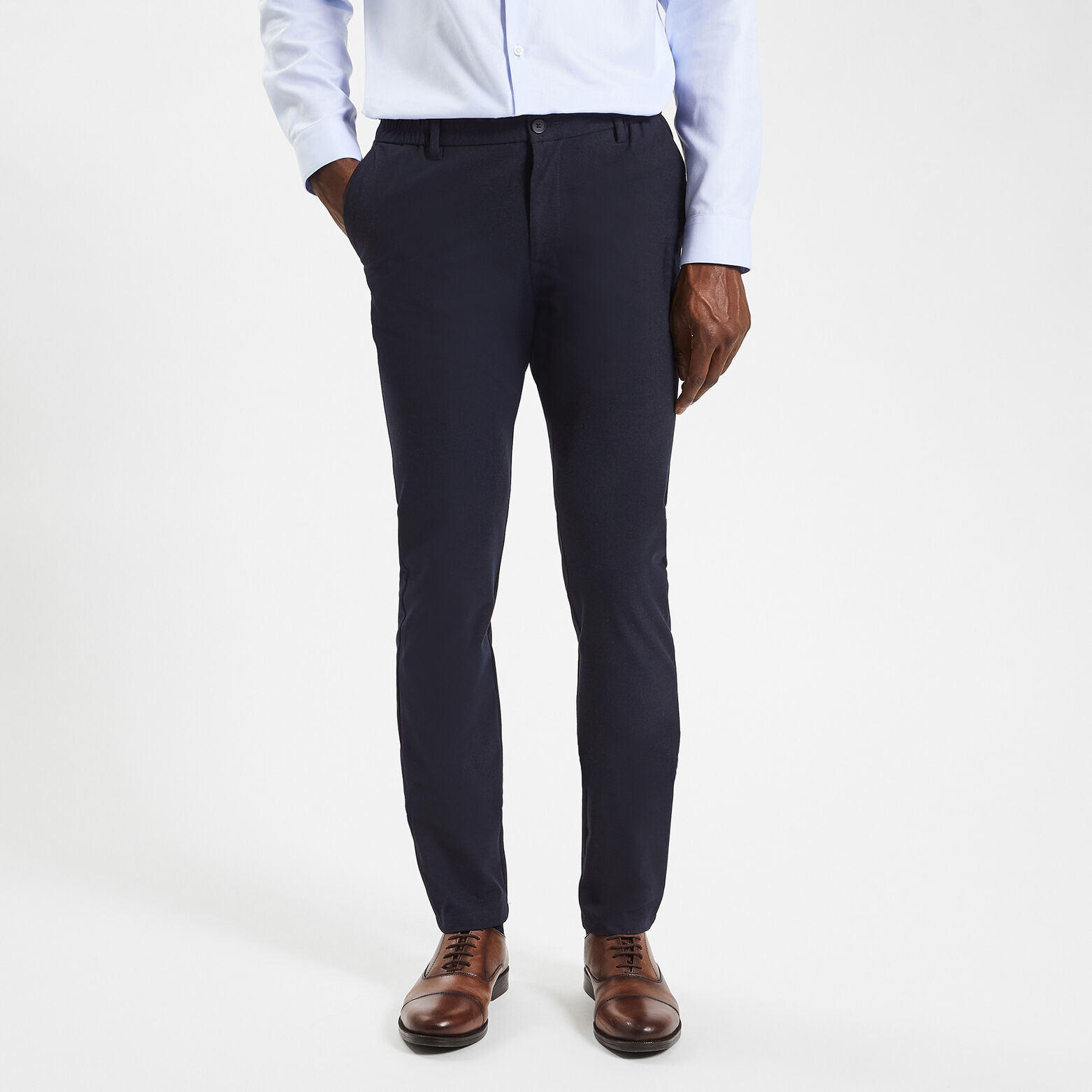 Pantalon slim chino bi stretch taille élastiquée Bleu foncé